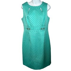 Tahari X Arthur S. Levine Aqua Checkered Green Belted Structured Sheath Dress